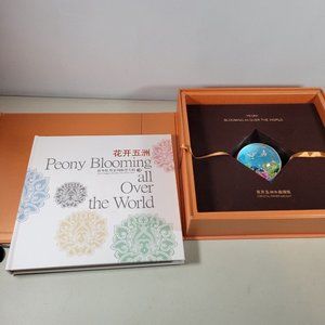 Peony Blooming All Over The World Stamps Book and Paper Weight in Box